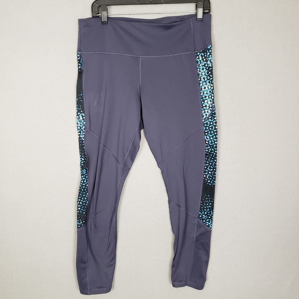 Under Armour XL‎ Compression Leggings Purple Aqua Dot Panel Stripe Athletic Gym